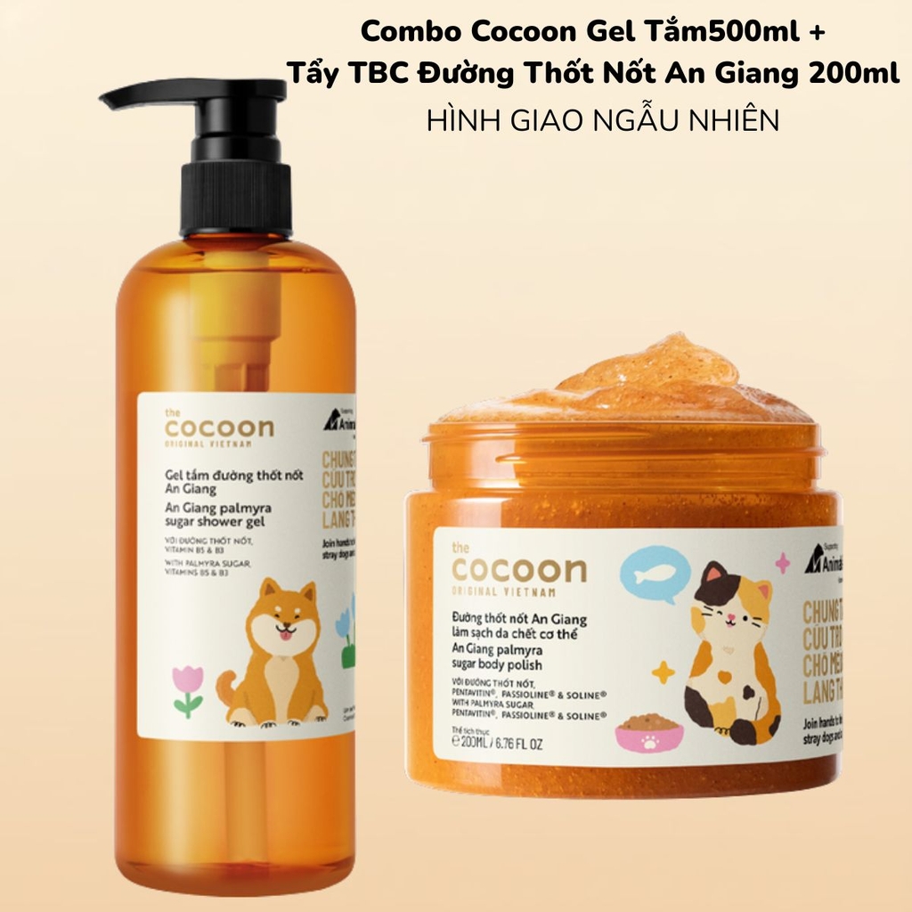 Combo 2 Món Cocoon  1 Gel Tắm Đường 500ml +  1 Tẩy Tế Bào Chết Body Đường Thôt Nốt An Giang 200ml