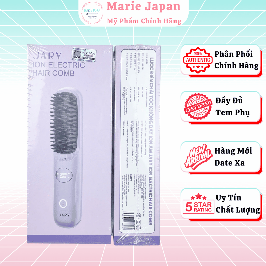 Lượt Điện Chải Tóc Jary Ion Electric Hair Comb  Không Dây Ion Âm Gỡ Rối Suôn Mượt, Tạo Kiểu Siêu Dễ