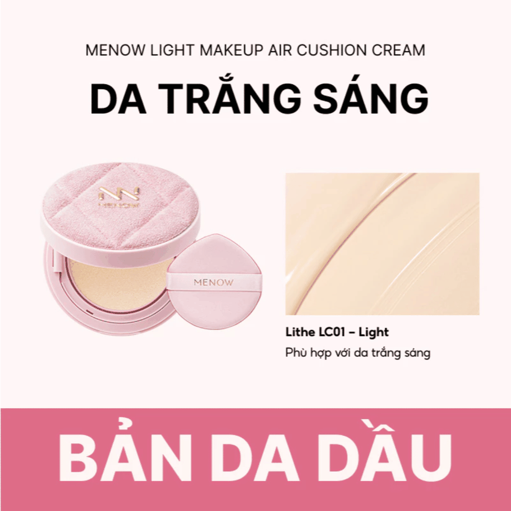 [MUA 1 TẶNG 1] Phấn Nước MENOW Finish Mỏng Nhẹ Mịn Màng Light Makeup Air Cushion Cream Pink Series 12g TẶNG BẢNG PHẤN 4Ô