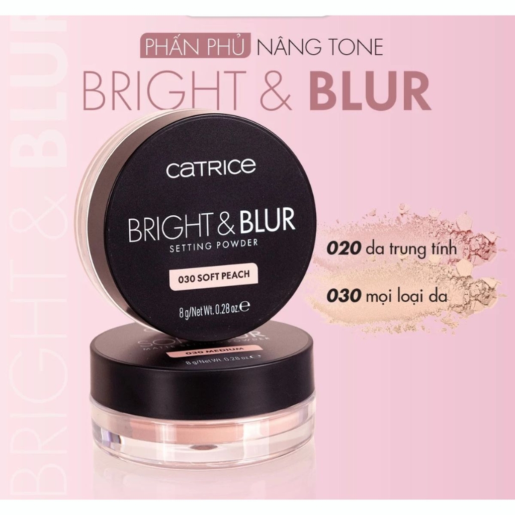 Phấn Phủ Catrice Mỏng Nhẹ Nâng Tone Căng Bóng Da Bright & Blur Setting Powder 8g - TẶNG 1 BÔNG PHẤN CATRICE