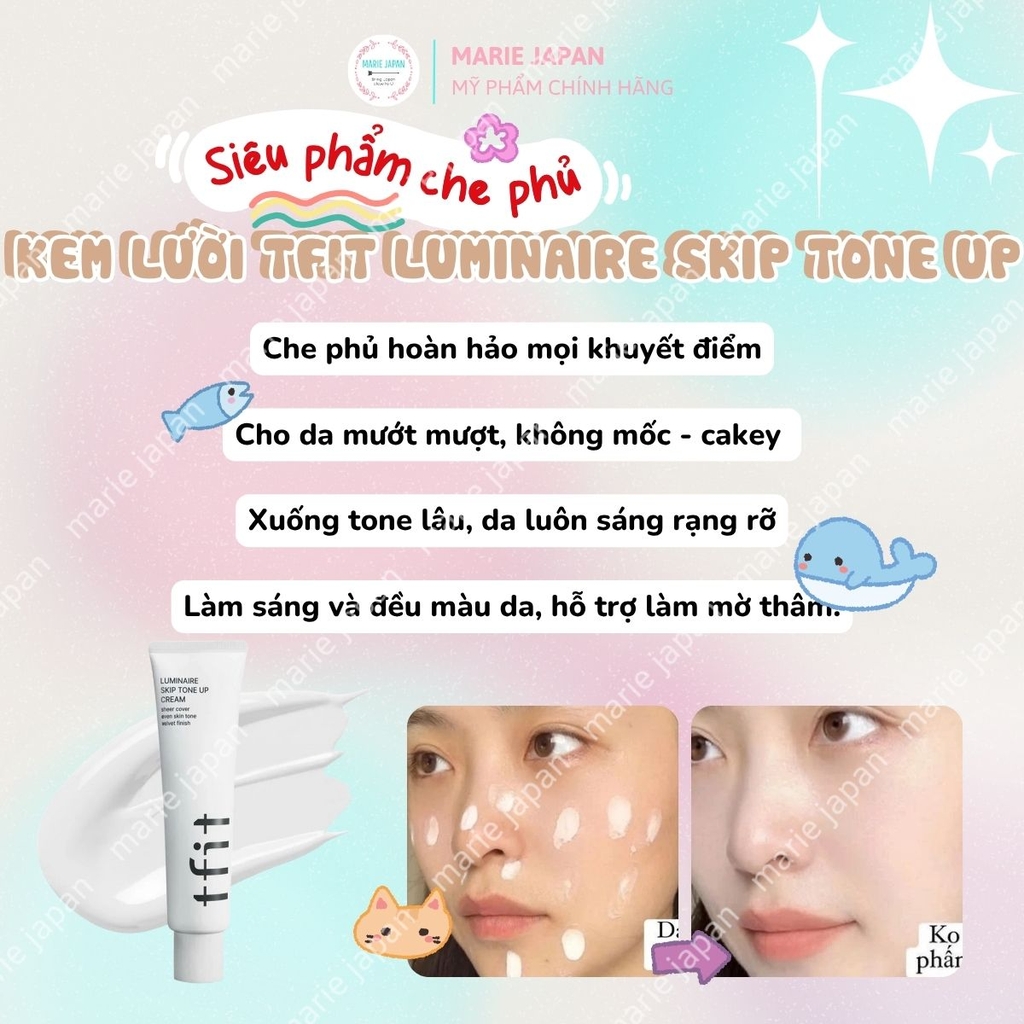 Kem Lười TFIT Luminaire Skip Tone Up Cream Dưỡng Sáng Nâng Tone Tự Nhiên Hàn Quốc Tuýp 100g - MUA 1 TẶNG 3