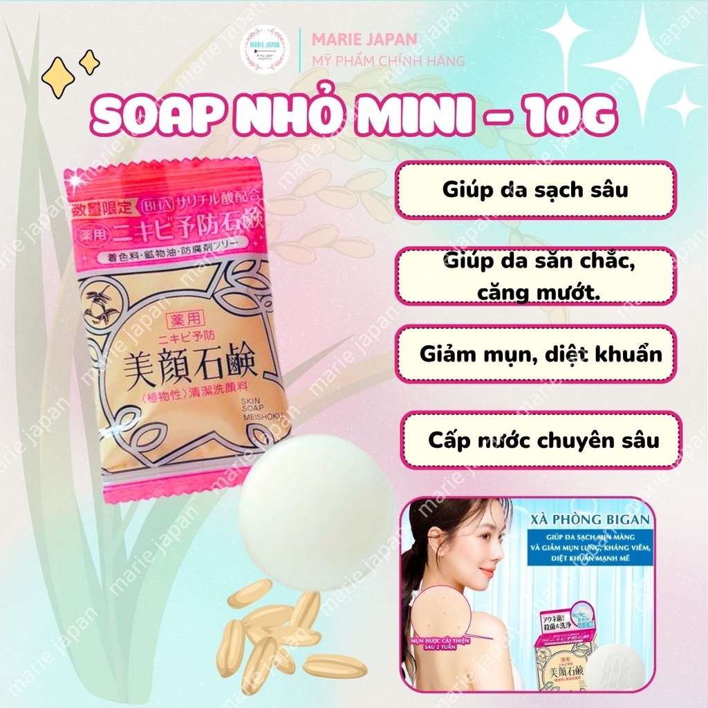 Xà Phòng Meishoku Bigan Skin Soap Làm Sạch Sâu Hỗ Trợ Giảm Mụn Dưỡng Da Mịn Màng Nhật Bản