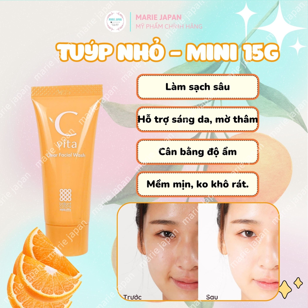 Sữa Rửa Mặt Meishoku C Vita Clear Facial Wash Dưỡng Trắng Sáng Da Ngừa Thâm Mụn Nhật Bản