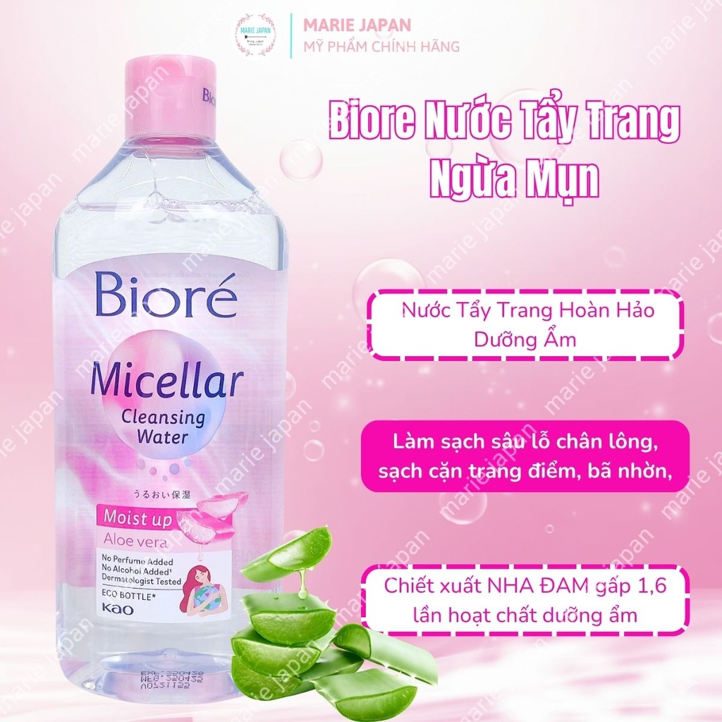 Nước Tẩy Trang Biore Sạch Sâu Dưỡng Ẩm Ngăn Ngừa Mụn Micellar Cleansing Water Nhật Bản