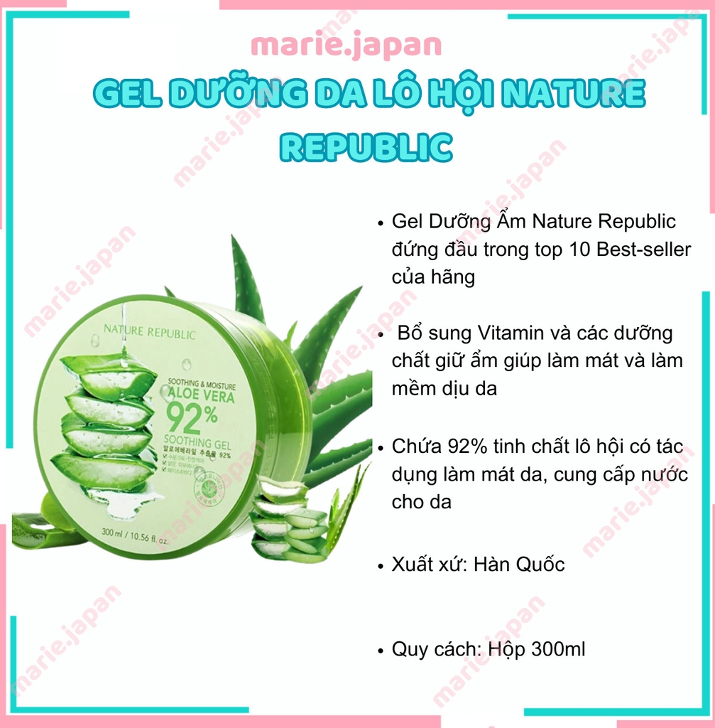 Gel Dưỡng Lô Hội Nature Republic Aloe Vera 92% Soothing Gel Hũ 300ml