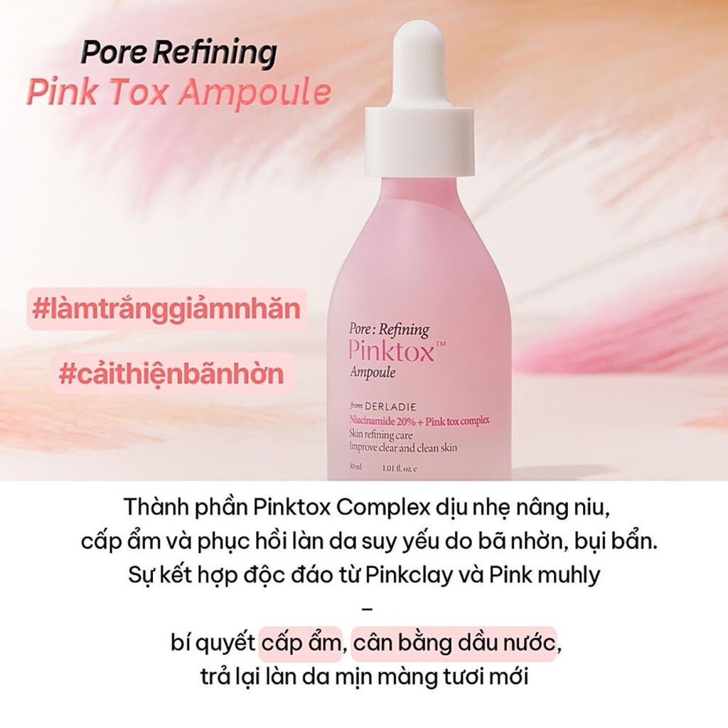 Serum Derladie Giảm Mụn Mờ Thâm Sáng Da Se Lỗ Chân Lông Pore Refining Pinktox Ampoule Hàn Quốc Chai 30ml