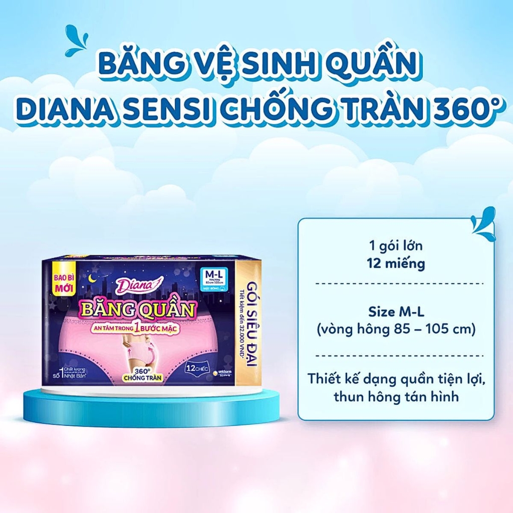 Băng Quần Diana Beauty Hip Ôm Sát Chống Tràn Thoải Mái Khô Thoáng Nhật Bản