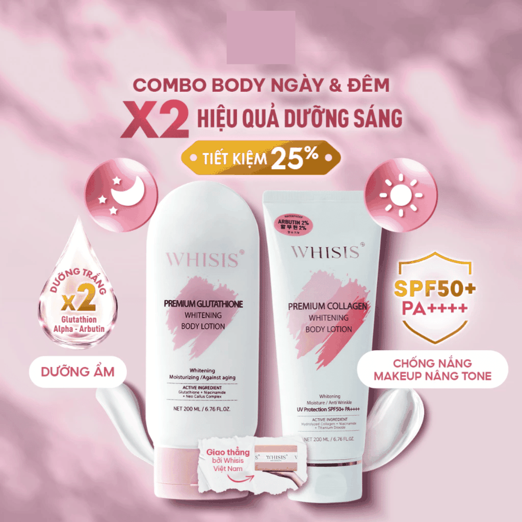 Dưỡng Thể Whisis Ban Ngày Premium Collagen Whitening UV SPF50 Tuýp 200ml