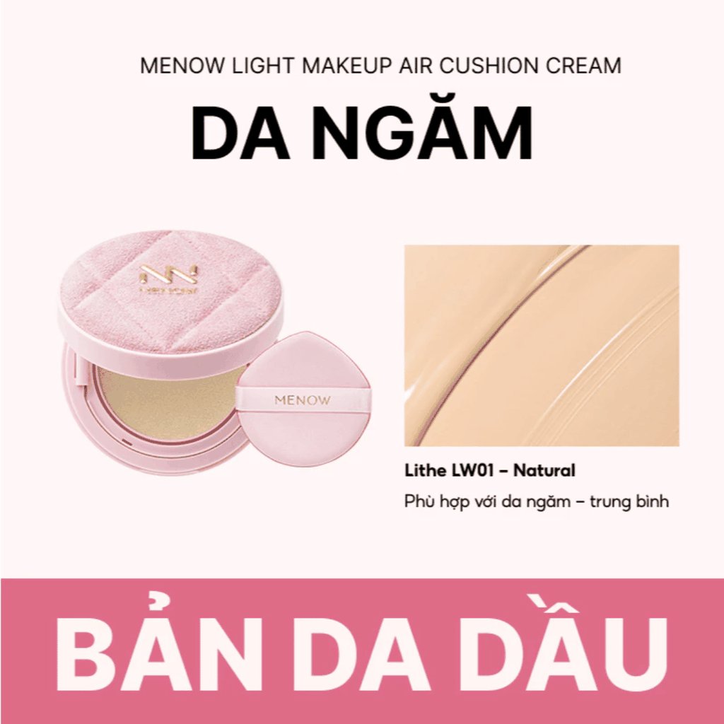 [MUA 1 TẶNG 1] Phấn Nước MENOW Finish Mỏng Nhẹ Mịn Màng Light Makeup Air Cushion Cream Pink Series 12g TẶNG BẢNG PHẤN 4Ô