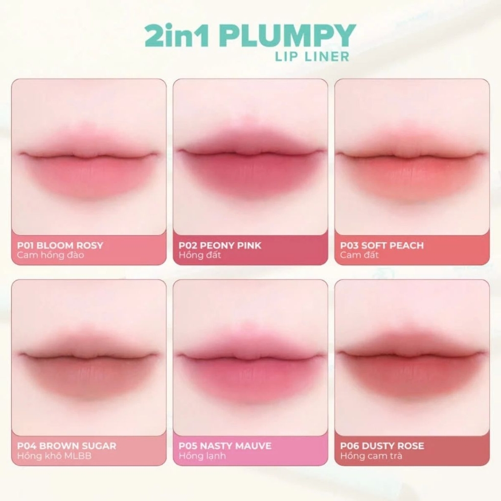 Chì Kẻ Viền Môi Dearmay 2in1 Chuẩn Sắc Tạo Hiệu Ứng Môi Căng Mọng Tự Nhiên Plumpy Lip Liner Hàn Quốc