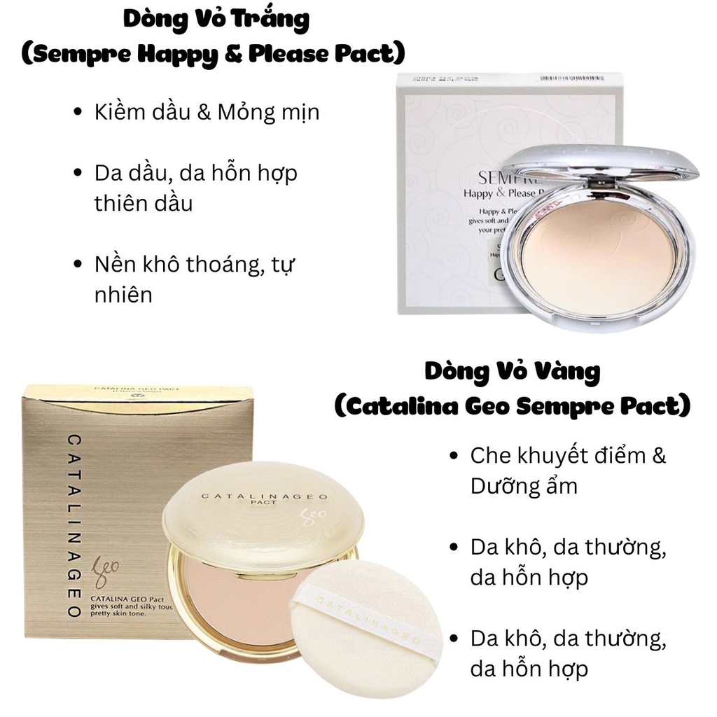 Phấn Phủ Catalina Geo Sempre /Catalina Happy & Please Pact Siêu Mịn Kiềm Dầu  Khô Thoáng Tự Nhiên Hàn Quốc 22g