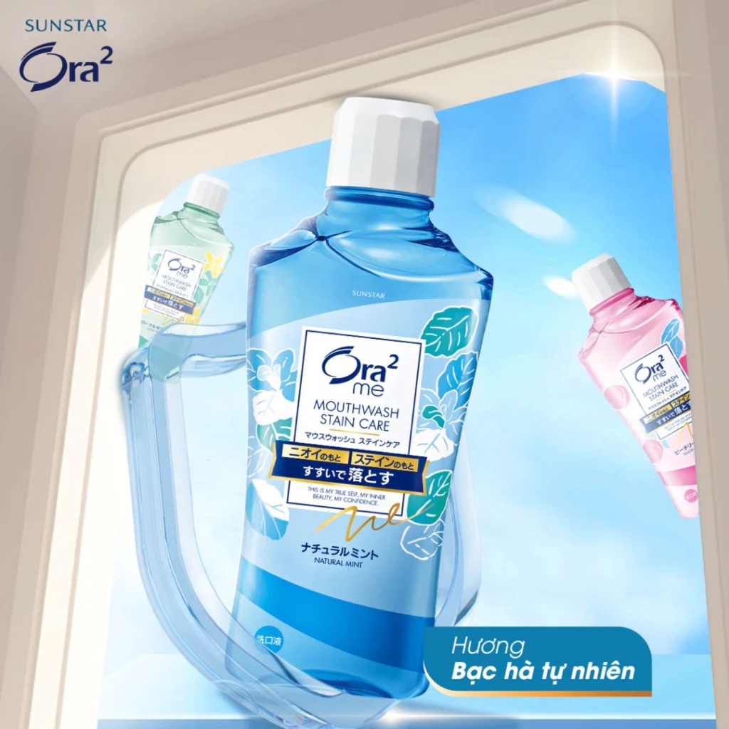 Nước Súc Miệng Ora2 Me Breath & Stain Clear Sạch Khoang Miệng Hơi  Thở Thơm Mát Nhật Bản Chai 460ml