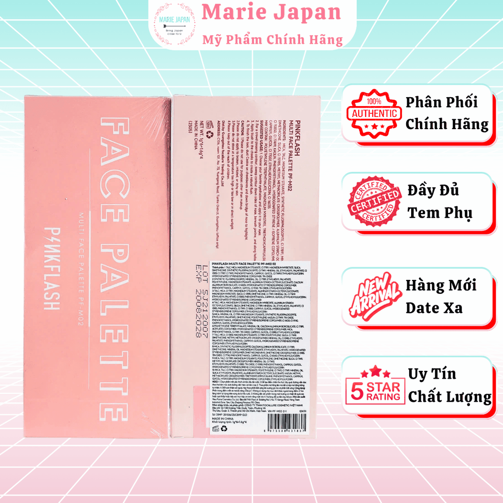 Bảng Phấn Mắt Má Đa Năng 10 Ô Pinkflash Mịn Lì Màu Siêu Đẹp, Full Face Tiện Lợi Multi Face Palette M02 120g