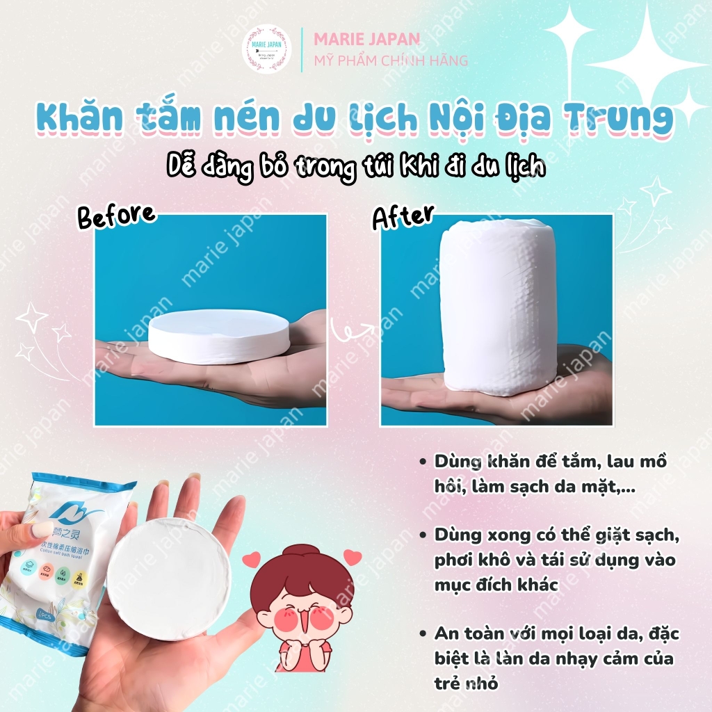 Khăn Tắm Nén Du Lịch Tiện Lợi Nội Địa Trung 100% Cotton