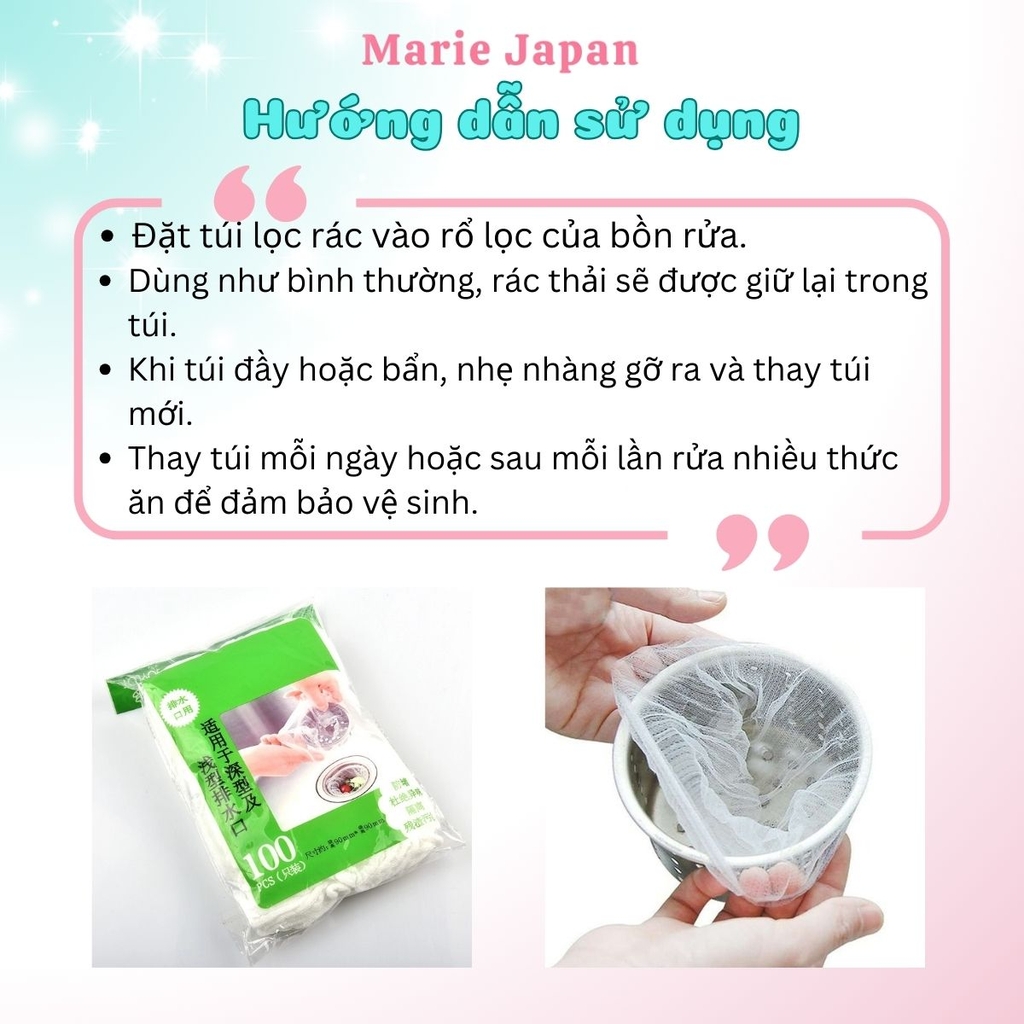 Túi Lọc Rác Bồn Rửa Co Giãn Thoát Nước Tốt Giữ Bồn Rửa Sạch Sẽ Bịch 100 Cái