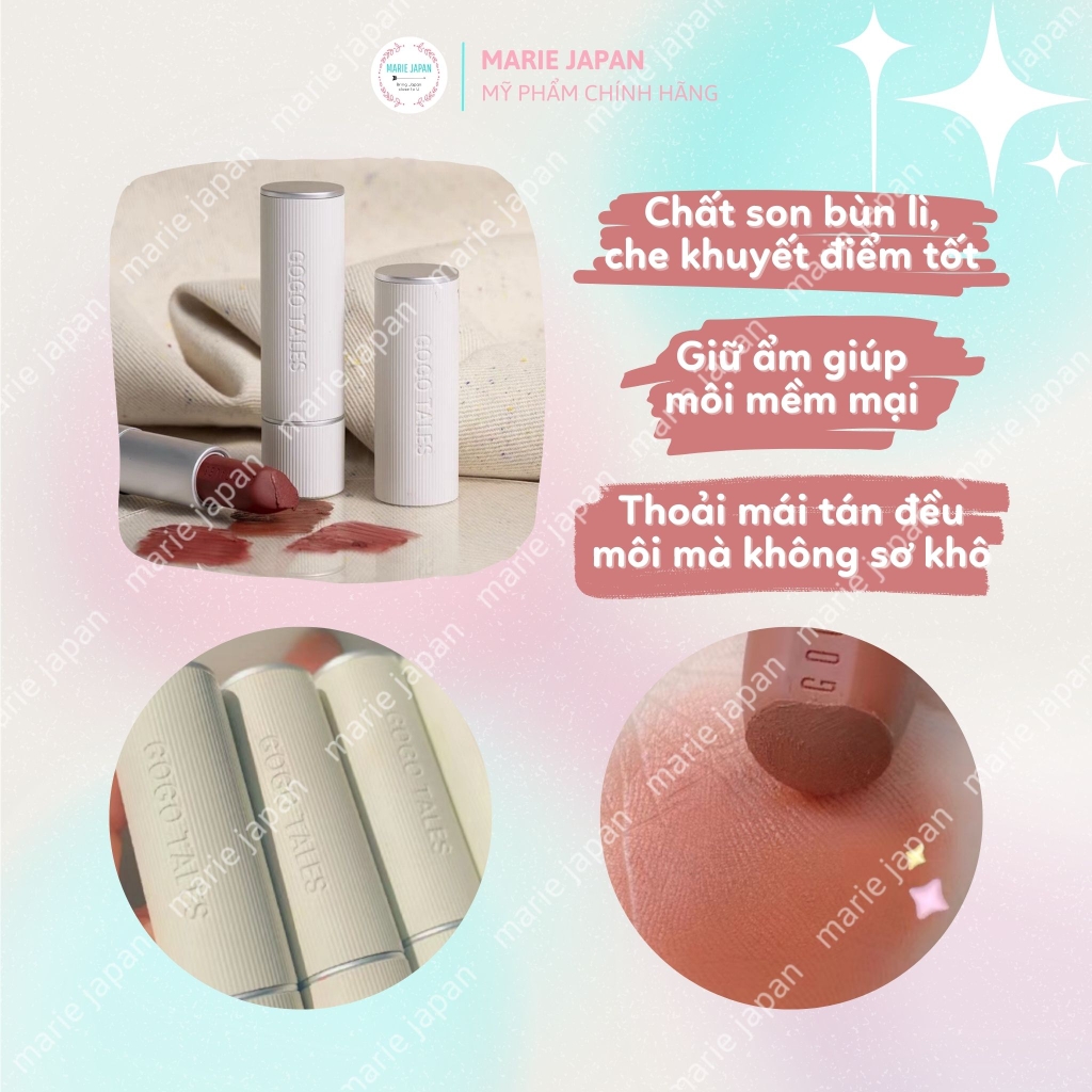 Son Thỏi GoGo Tales Autume And Winter Retro Lì Lâu Trôi Mềm Mịn Môi Nội Địa Trung