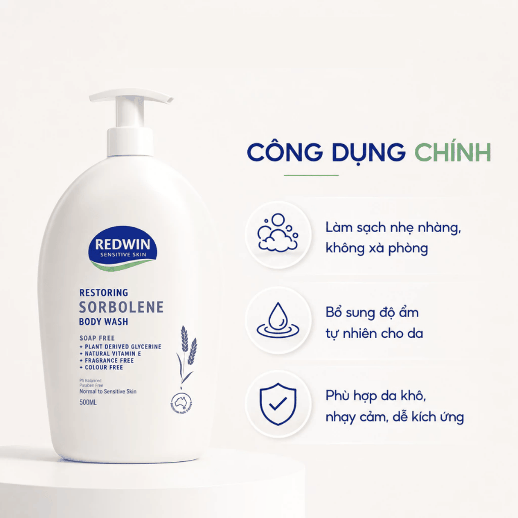 Sữa Tắm Redwin Hỗ trợ Dưỡng Ẩm Dịu Nhẹ, Không Xà Phòng Cho Da Khô, Nhạy Cảm Phù Hợp Cho Cả Gia Đình Body Wash Sorbolene