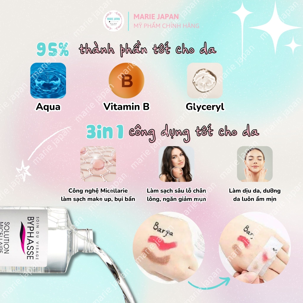 Nước Tẩy Trang Byphasse Solution Micellaire - HỒNG MINI Chai 100ml
