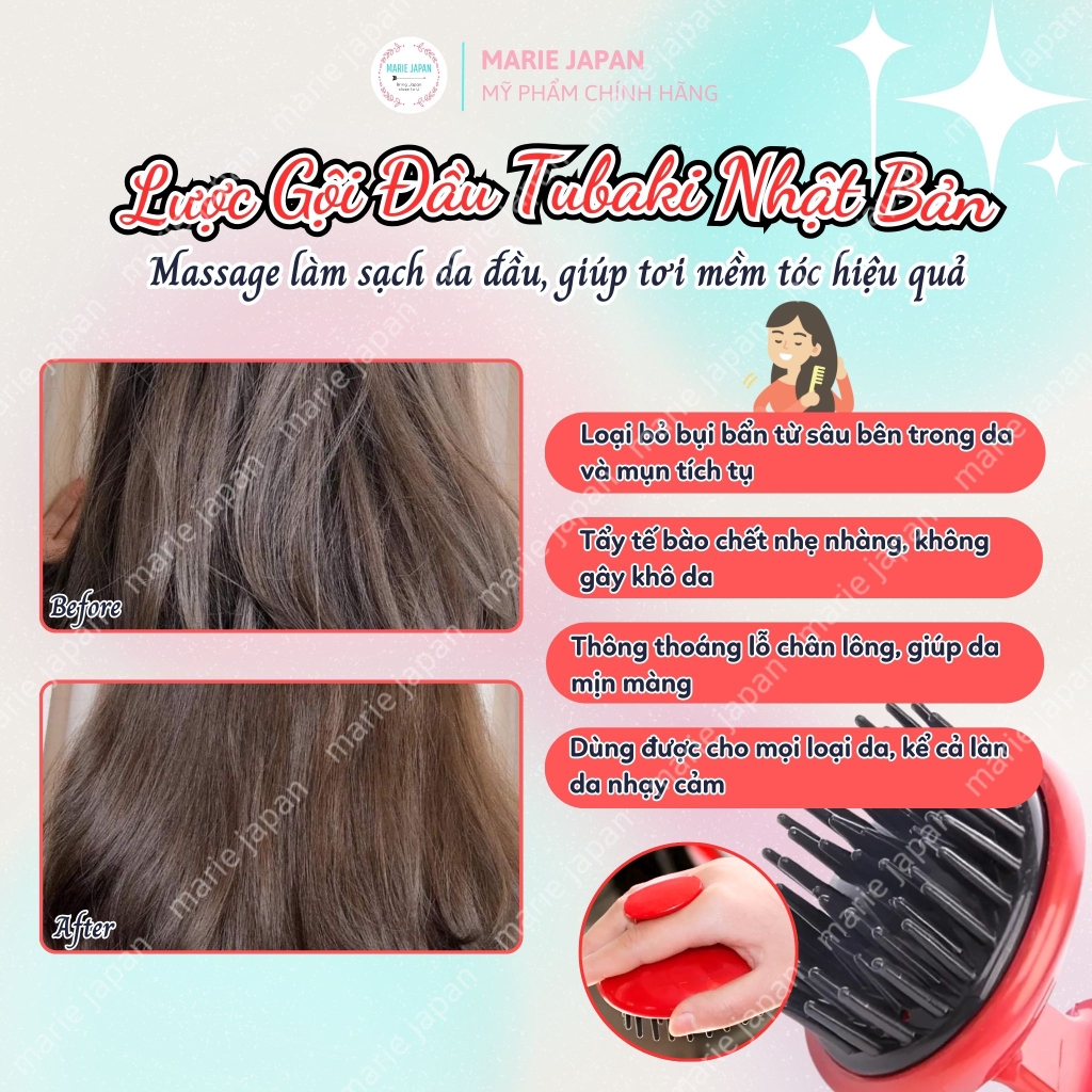 Lược Gội Đầu Tubaki Massage Làm Sạch Da Đầu Tơi Tóc Nhật Bản