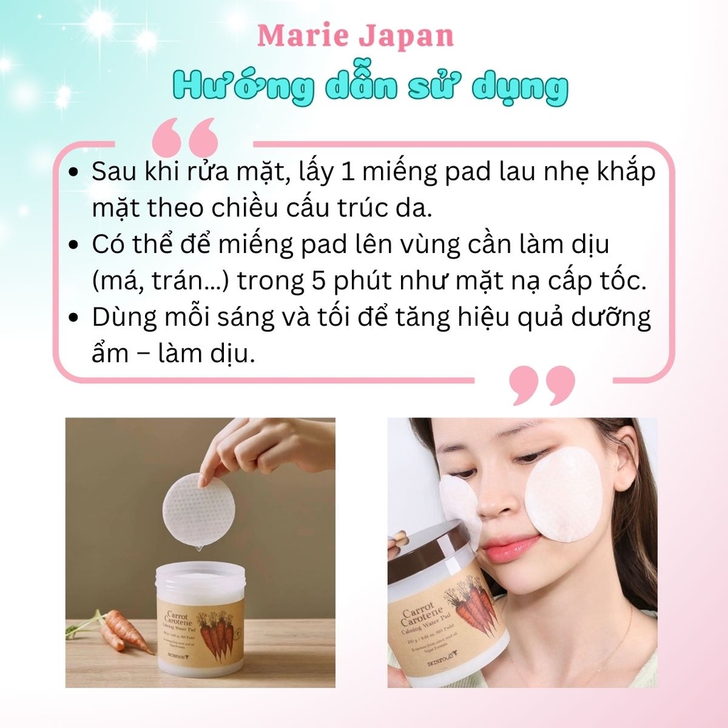 Toner Pad Skinfood Cấp Ẩm Làm Dịu Mát Da Tức Thì Carrot Carotene Calming Hàn Quốc Hộp 60 Miếng