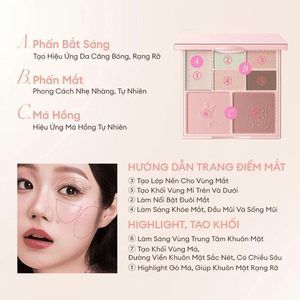 Bảng Phấn Trang Điểm Colorkey 7 Màu, Đa Năng, Phấn Mịn Dễ Tán, Nhỏ Gọn, Phù Hợp Makeup Hàng Ngày