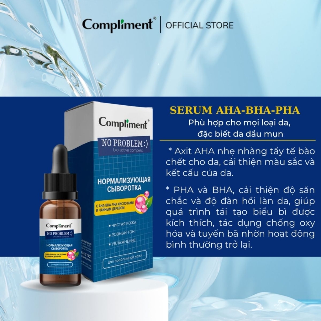 Serum Compliment No Problem AHA BHA PHA Giảm Mụn Mờ Thâm Da Dầu Mụn 27ml