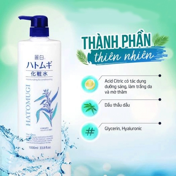 Toner Hatomugi Reihaku The Lotion - TRẮNG DA THƯỜNG Chai 1000ml