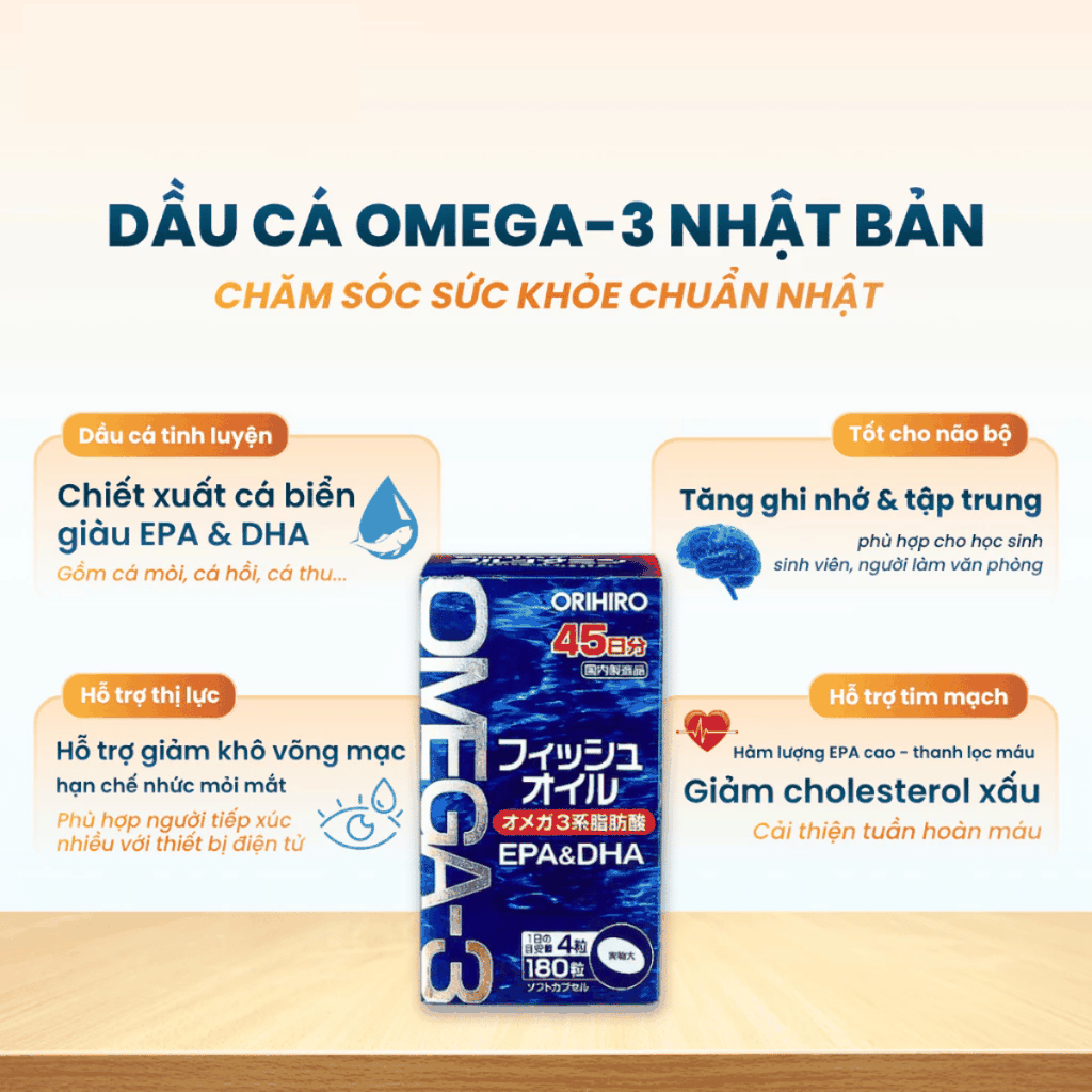 Dầu Cá Omega 3 Orihiro Nhật Bản 180 Viên