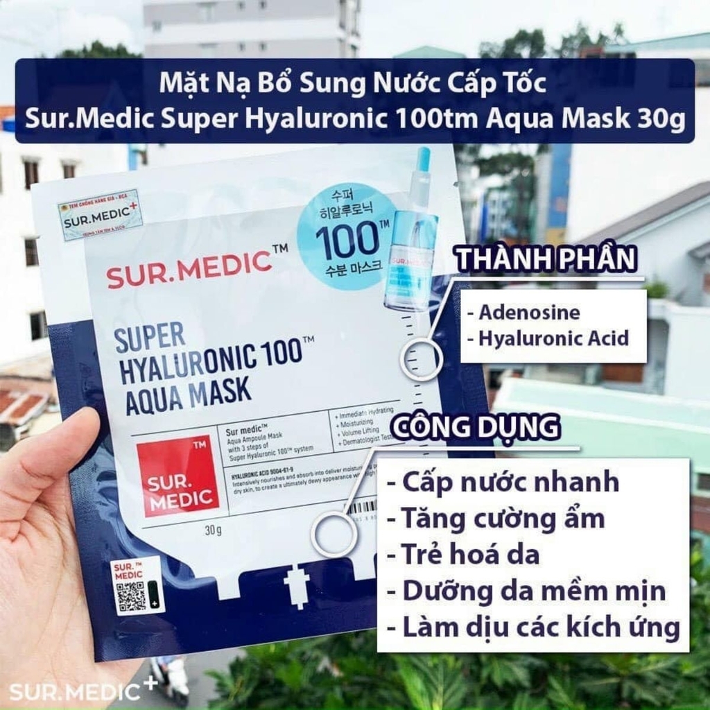 Mặt Nạ SURMEDIC Super Hyaluronic 100TM Aqua Mask Siêu Cấp Nước Cho Da Hàn Quốc 30g