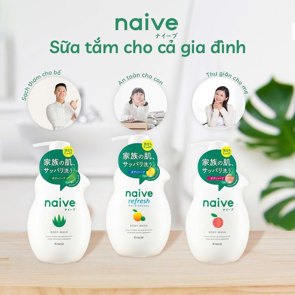 Sữa Tắm Kracie Naive Body Wash  Sạch Dịu Nhẹ Dưỡng Ẩm Mịn Màng  Nhật Bản 530ml