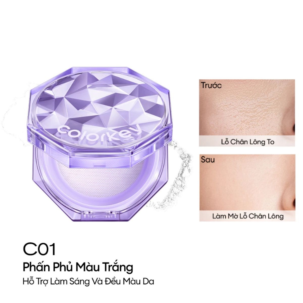 Phấn Phủ Colorkey Lasting Naturally Kiềm Dầu Siêu Mịn Giúp Lớp Trang Điểm Tự Nhiên Hộp 8g