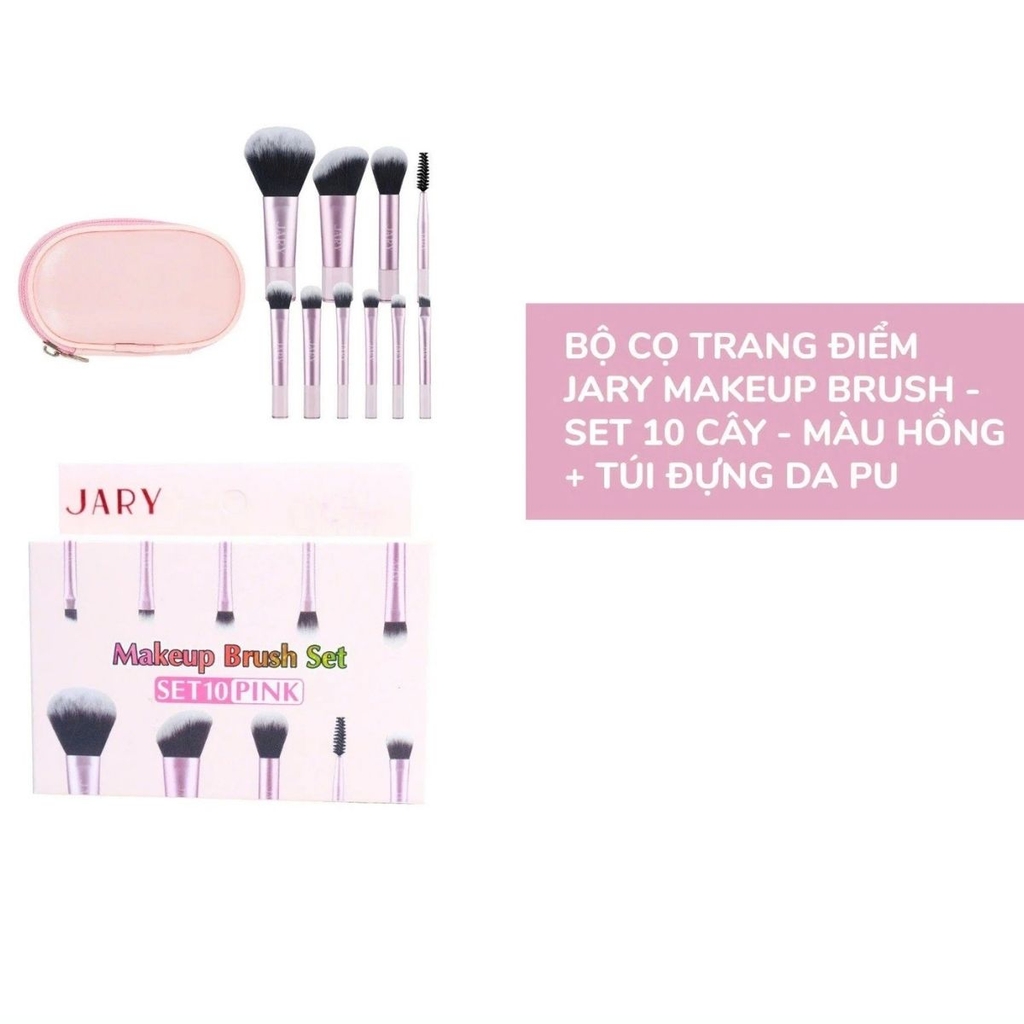 Bộ Cọ Makeup Jary Mềm Mịn Dễ Thao Tác Set 10 Cây Kèm Túi Da