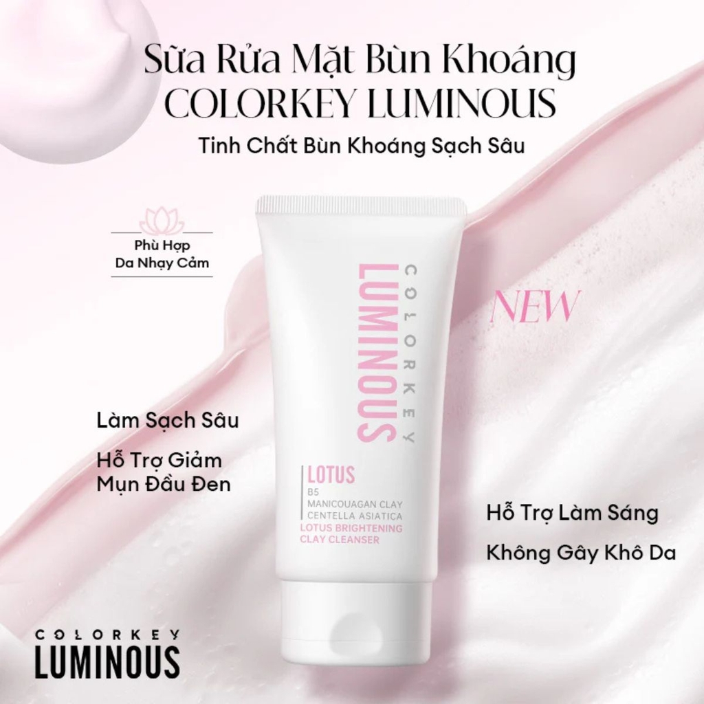 Sữa Rửa Mặt Colorkey Luminous Sạch Sâu Giữ Ẩm Mềm Mịn Sáng Da Clay Gel Cleanser 100g - TẶNG 1 MÚT RỬA MẶT COCLORKEY