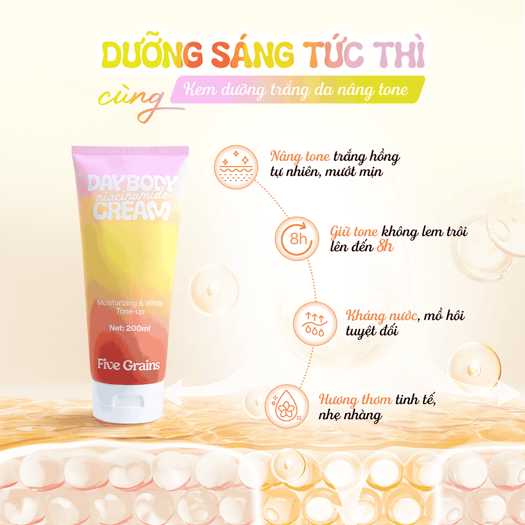 [MUA 2 TẶNG 1] Kem Dưỡng Boby Five Grains Niacinamide Nâng Tone Sáng Da Cấp Ẩm Day & Night - TẶNG GĂNG TAY NÂU THOA KEM