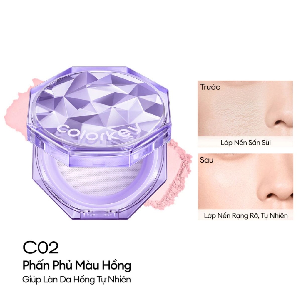 Phấn Phủ Colorkey Lasting Naturally Kiềm Dầu Siêu Mịn Giúp Lớp Trang Điểm Tự Nhiên Hộp 8g