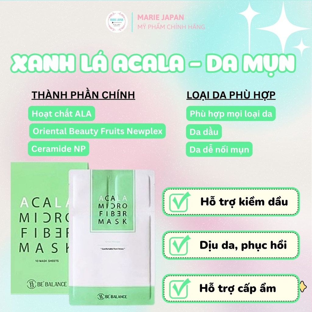 Mặt Nạ Vải Vi Sợi Be’Balance Micro Fiber Cấp Ẩm Làm Dịu Da Phục Hồi Tổn Thương Hàn Quốc FULL Hộp 10 Miếng