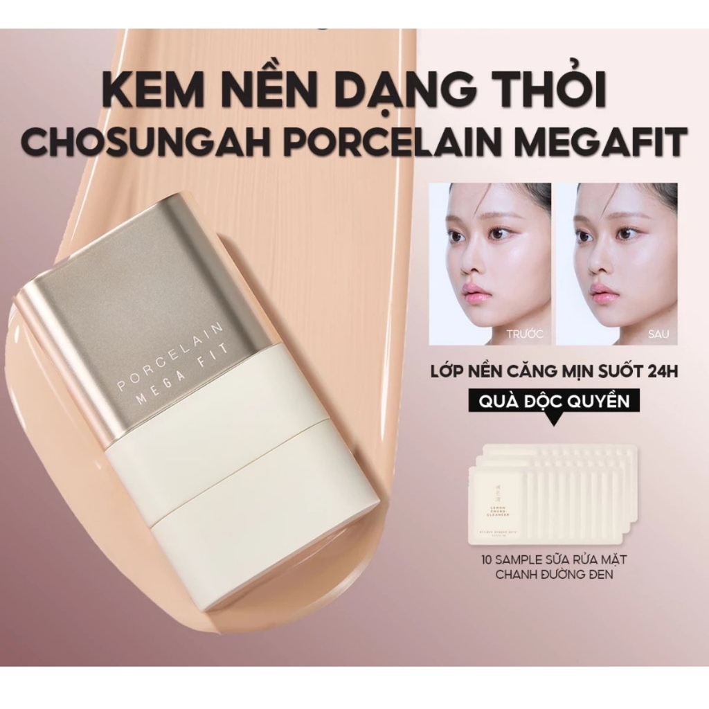 Kem Nền Chosungah TM Mega Fit Stick Foundation SPF50+ PA++++ Che Phủ Cao Dưỡng Ẩm Mịn Màng Hàn Quốc Thỏi 16g