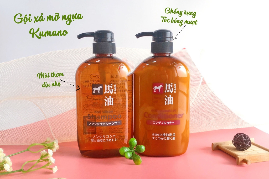Set Gội Xả Mỡ Ngựa Horse Oil Không Silicon Mềm Mượt Nhật 600ml