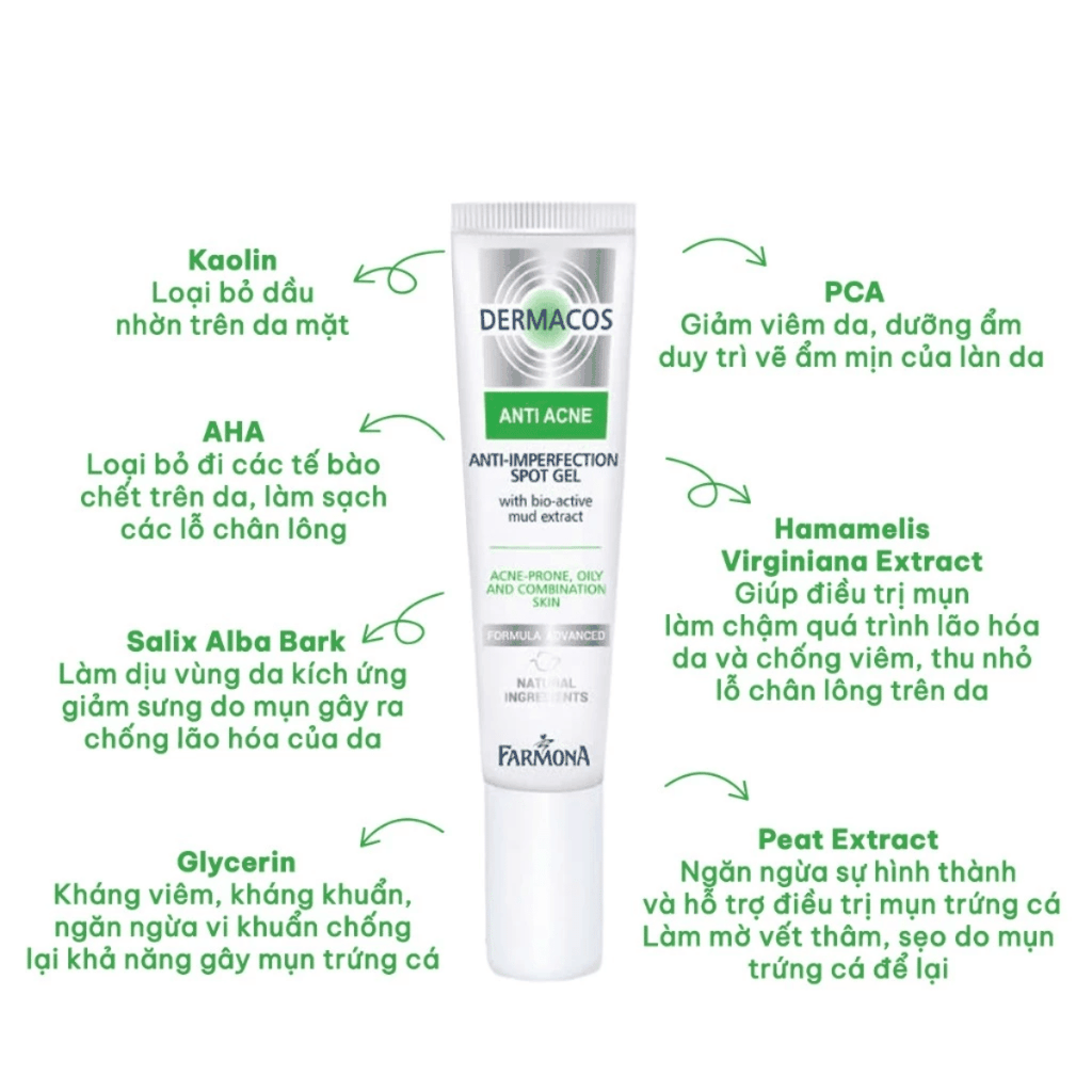 [MUA 1 TẶNG 1] Gel Chấm Mụn Dermacos Anti Acne Anti Imperfection Spot Tuýp 15ml - TẶNG 1 MASK JM