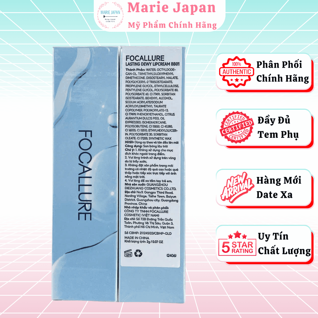 Son Tint Bóng Focallure Căng Mọng Mịn Mướt Lâu Trôi Lasting Dewy Lipcream L22 2g