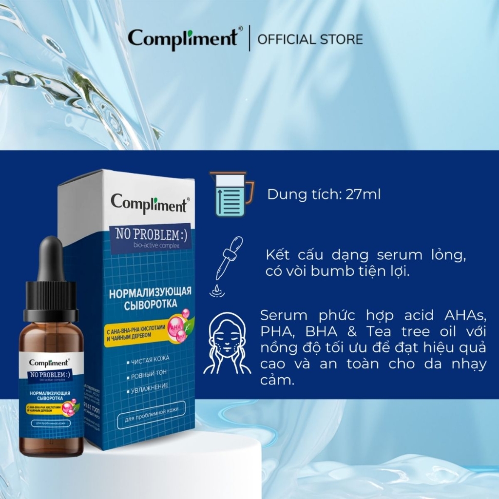 Serum Compliment No Problem AHA BHA PHA Giảm Mụn Mờ Thâm Da Dầu Mụn 27ml