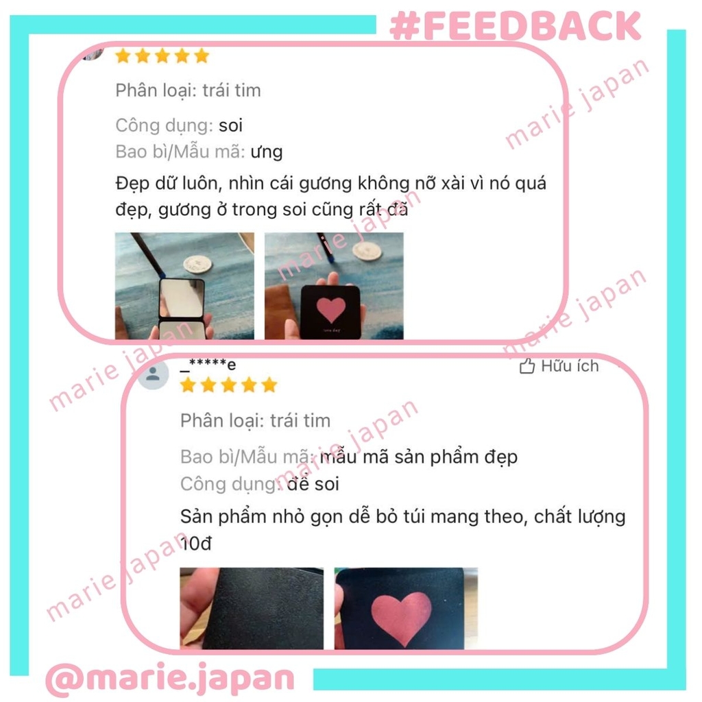 Gương Vuông Đen Vỏ Nhám Love Day Nhiều Hình Cute - Giao Màu Ngẫu Nhiên