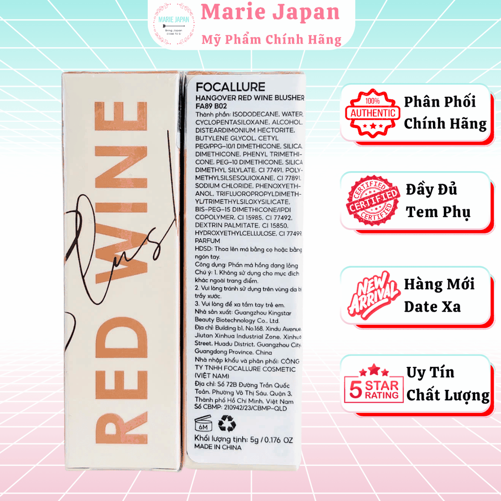 Má Hồng Kem Focallure Hangover Red Wine Blusher FA89