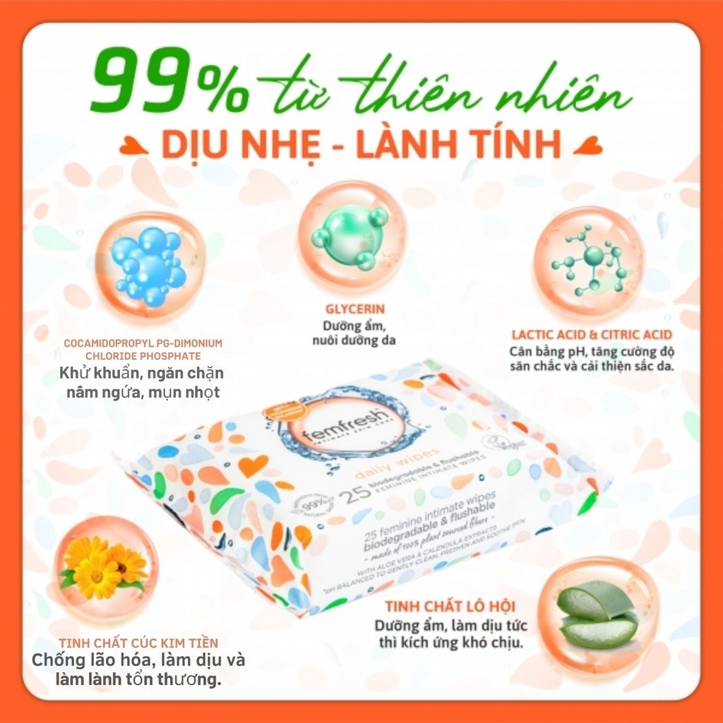 Khăn Ướt Vệ Sinh Vùng Kín Femfresh Intimate Skincare Daily Wipes Cao Cấp Hằng Ngày