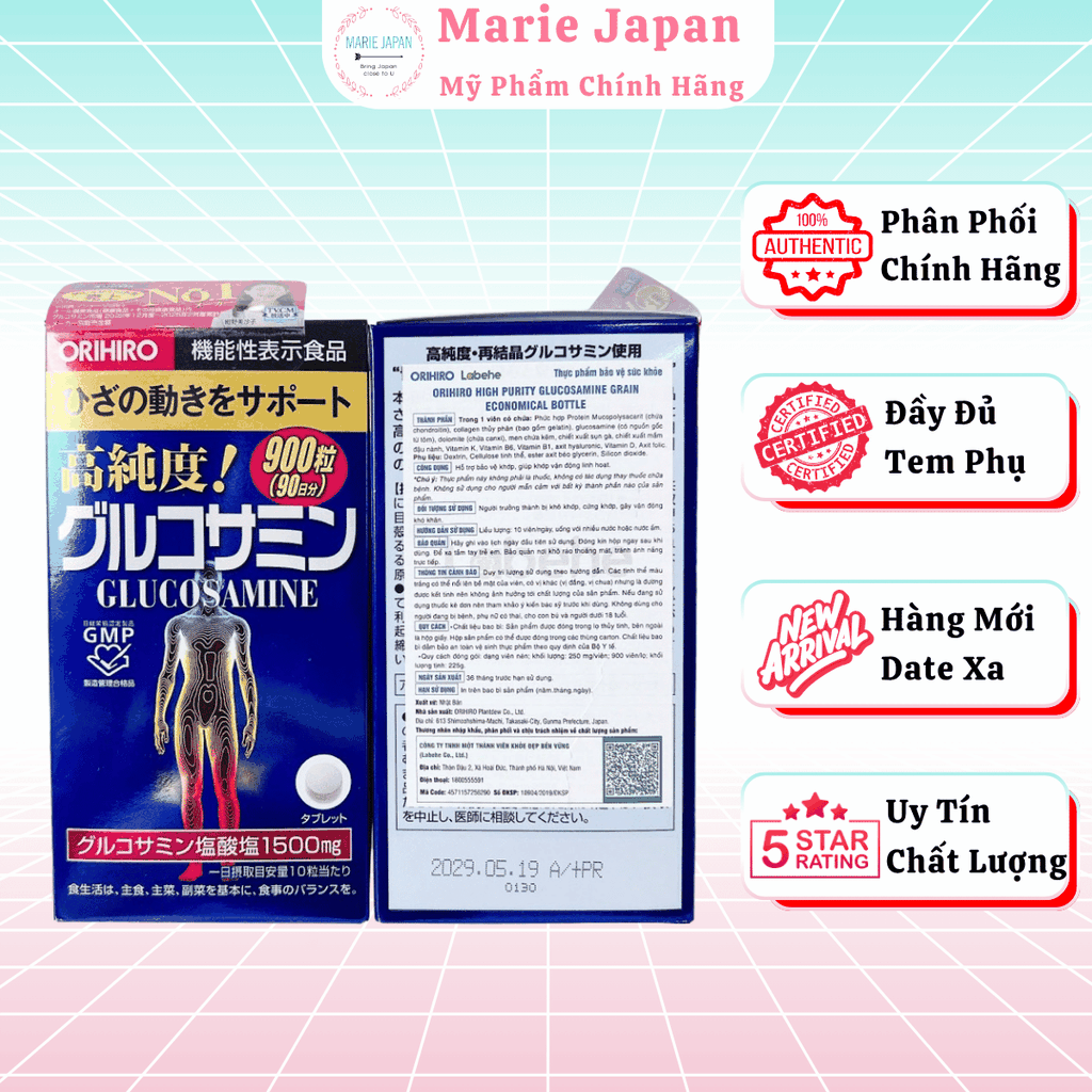 Viên Uống Glucosamine Giảm Đau Bổ Xương Khớp Orihiro Nhật Bản