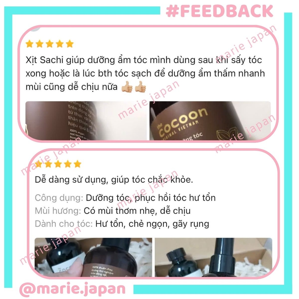 Nước Dưỡng Tóc Sa-chi Cocoon Dưỡng Ẩm Chắc Khỏe Phục Hồi Tóc Hư Tổn  Inchi Hair Tonic 140ml