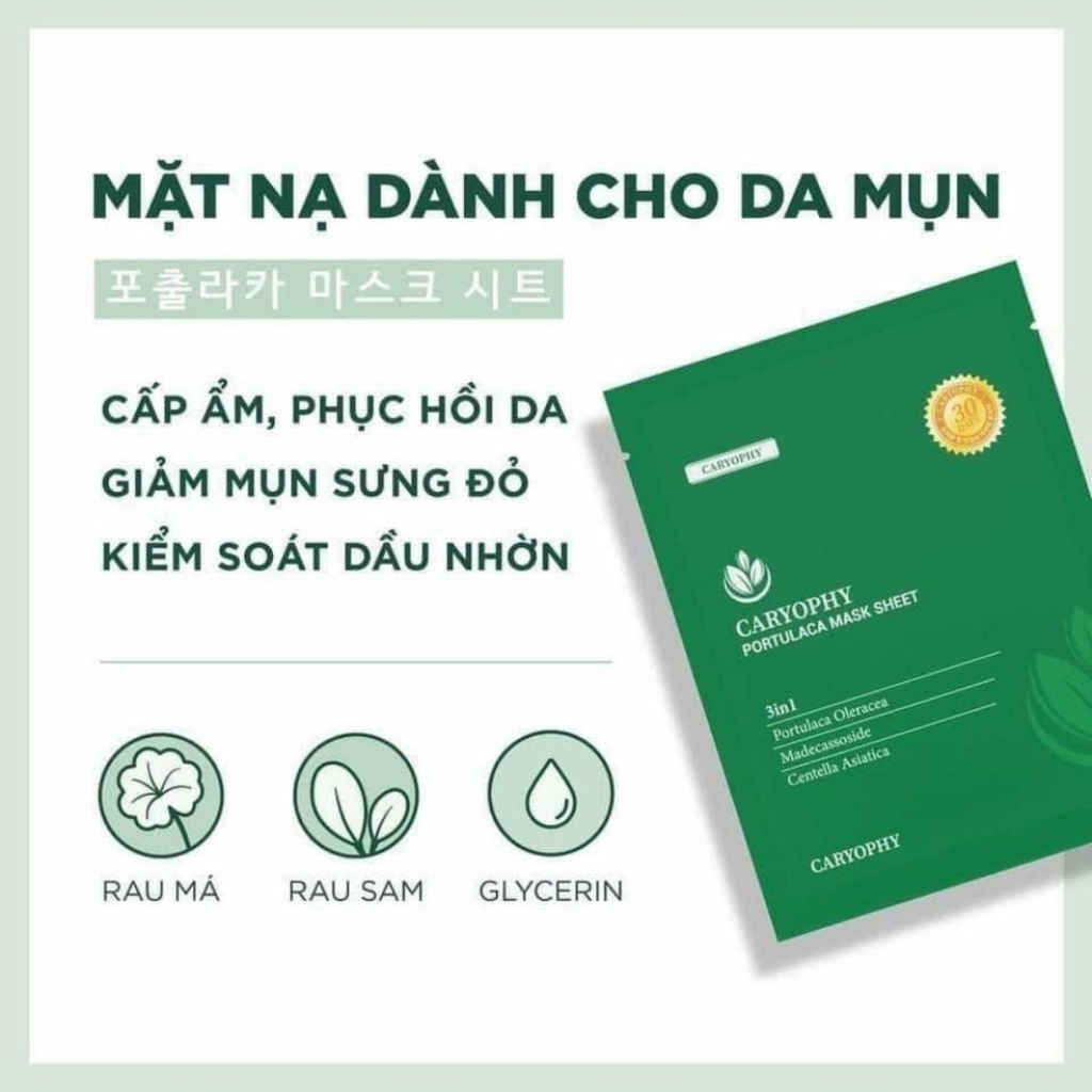 Mặt Nạ Tràm Trà Caryophy Portulaca Mask Sheet Cấp Ẩm Phục Hồi Giảm Mụn Hàn Quốc 22g