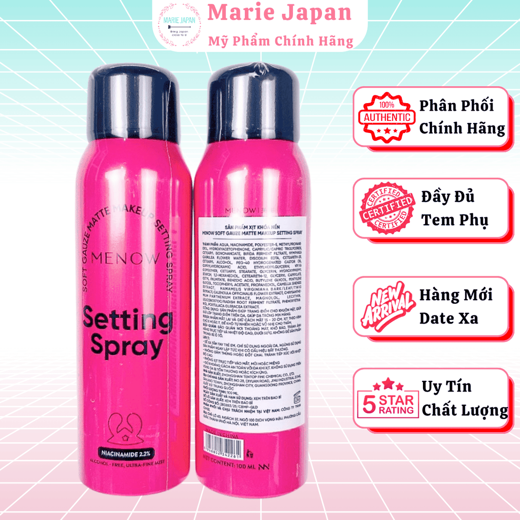 [MUA 1 TẶNG 1] Xịt Khóa Makeup MENOW Lâu Trôi Cấp Ẩm Soft Gauze Matte Makeup Setting Spray 100ml