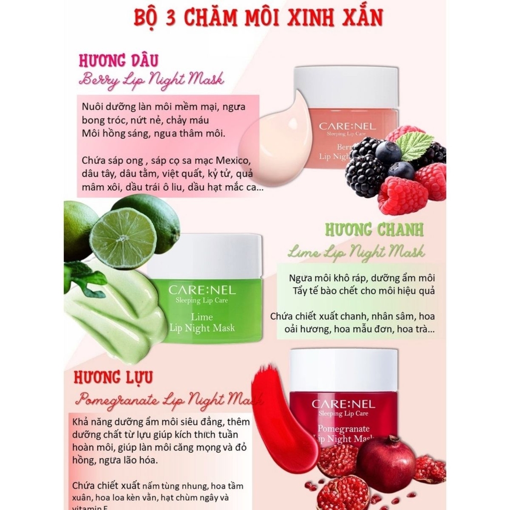 Mặt Nạ Ngủ Môi Care:nel Night Mask Dưỡng Ẩm Môi Hồng Hào Căng Mọng Hàn Quốc 5g