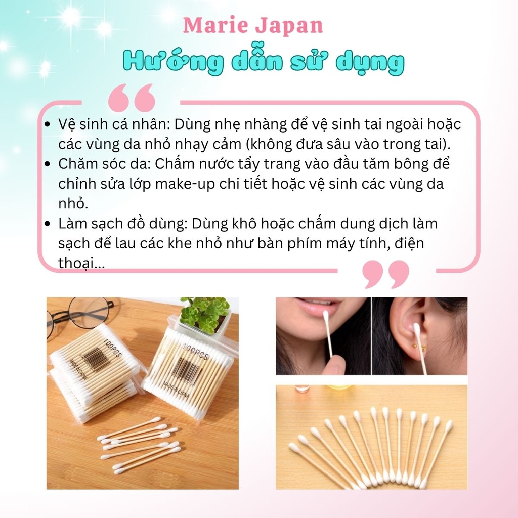 Tăm Bông Thân Gỗ Tự Nhiên Đa Năng Tiện Lợi An Toàn Vệ Sinh